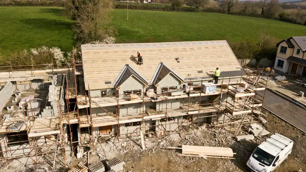 Aerial view of a re-roofed home